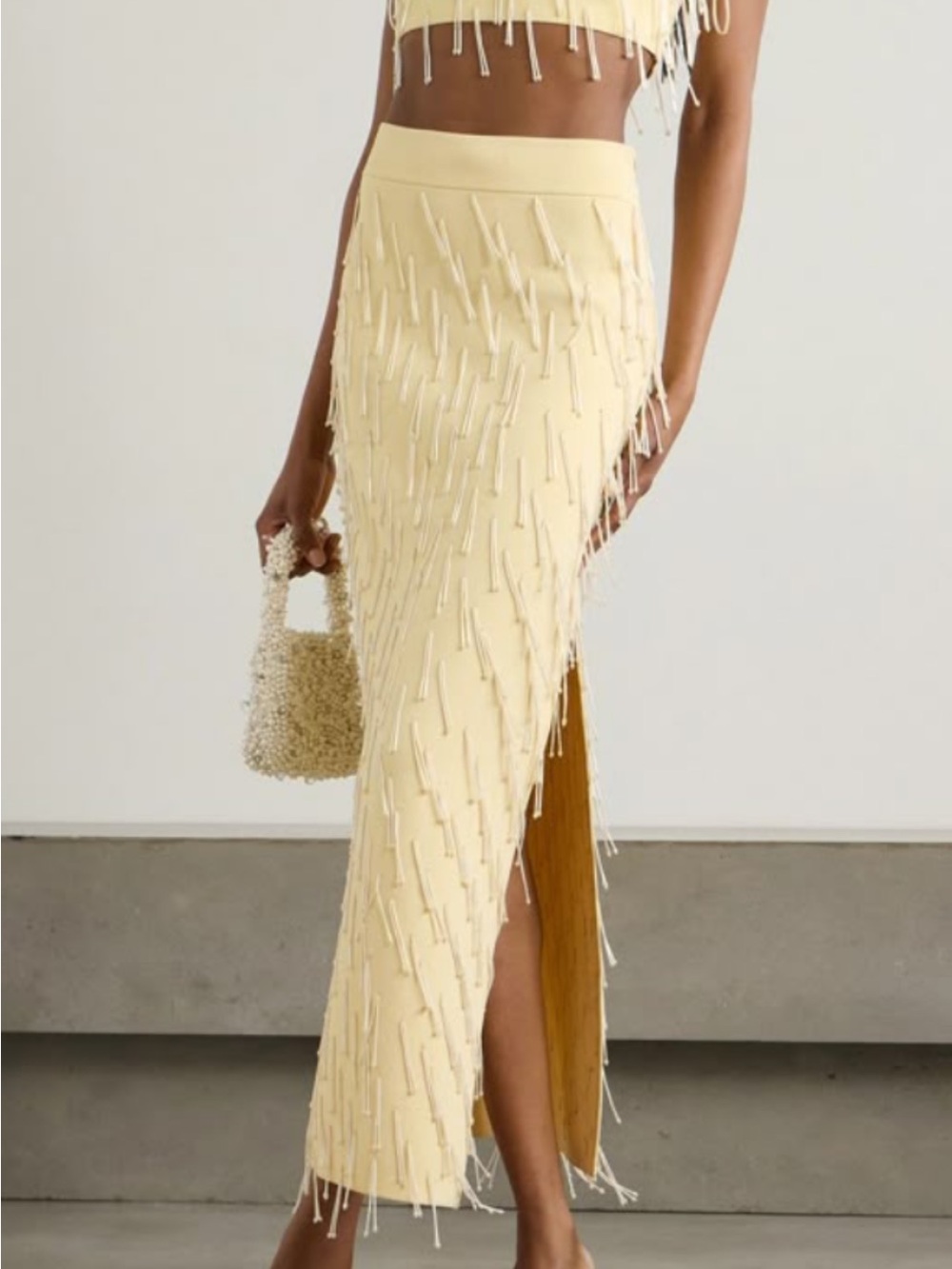 Galvan London Beaded Fringe Maxi Skirt - Cream